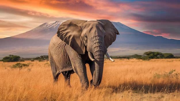 Africa Elephant with Mountain Kilimanjaro at the background