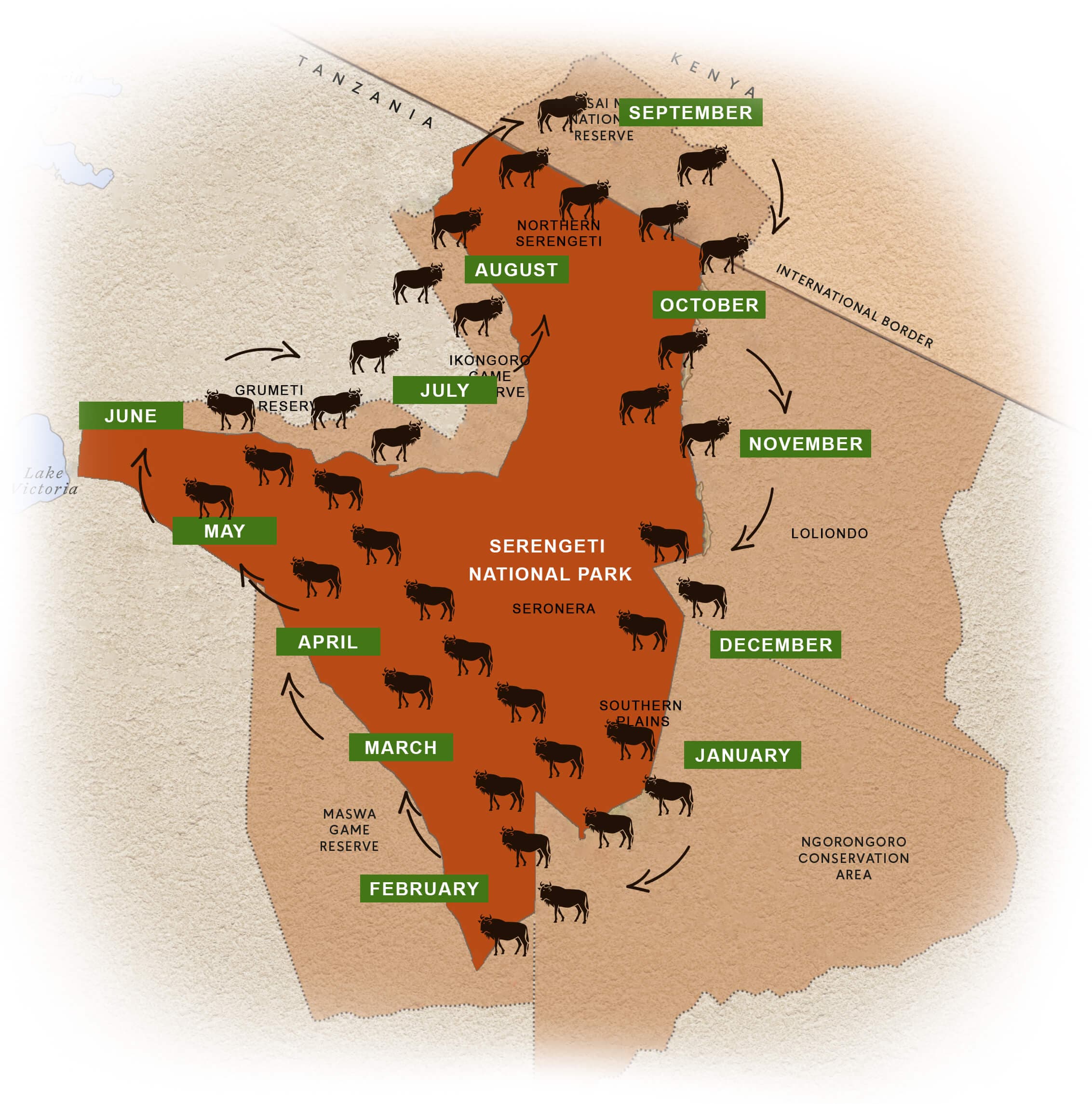 wildebeest migration map